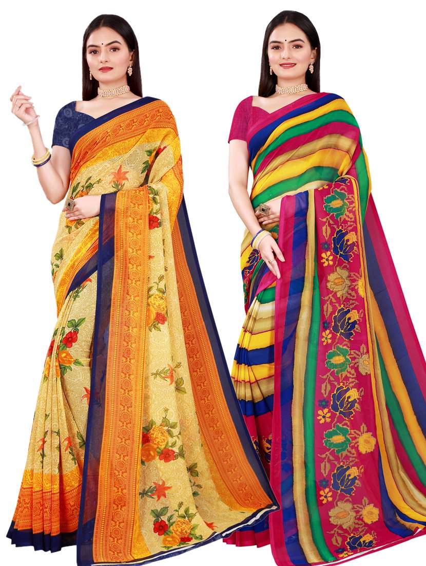 pack of 2 printed sarees with blouse - 20209471 - Zoom Image - 0