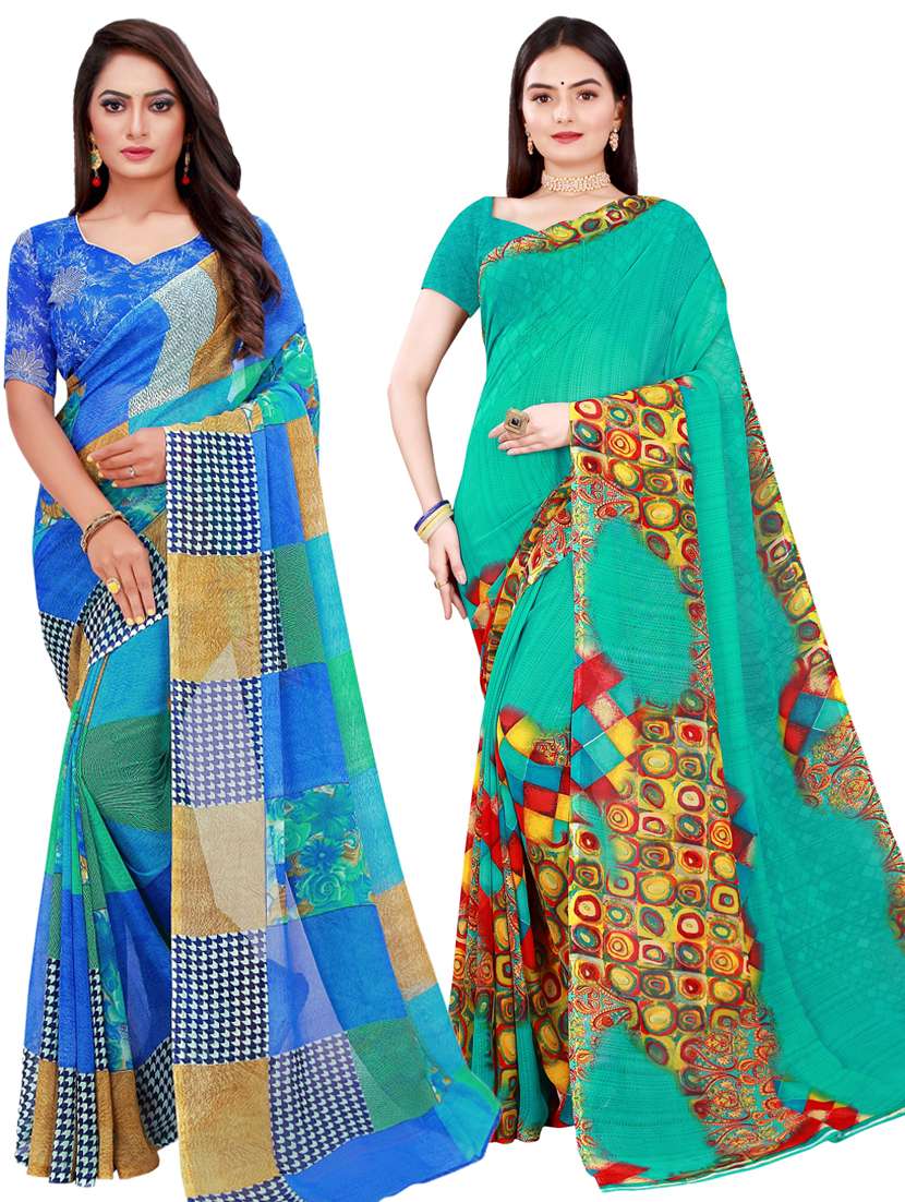 pack of 2 printed saree with blouse - 20209482 - Zoom Image - 0