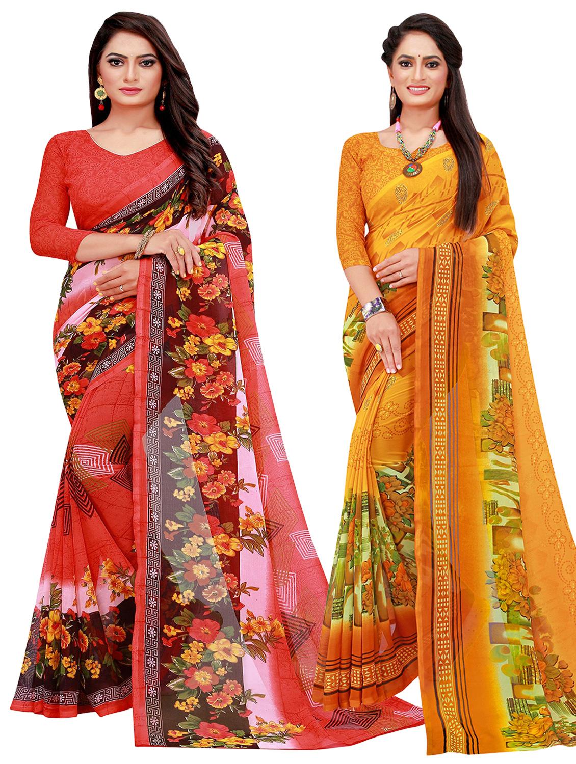 pack of 2 printed sarees with blouse - 20209517 - Zoom Image - 0
