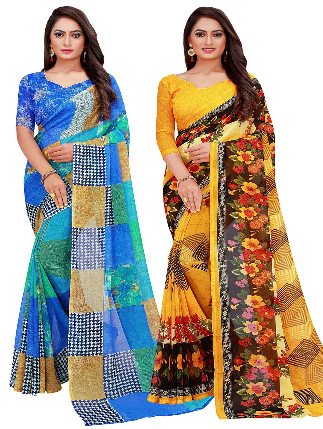 pack of 2 printed sarees with blouse