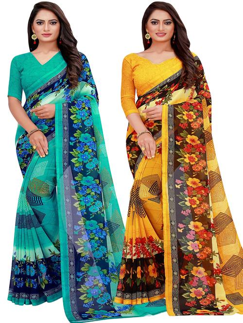 pack of 2 printed sarees with blouse - 20209532 -  Standard Image - 0