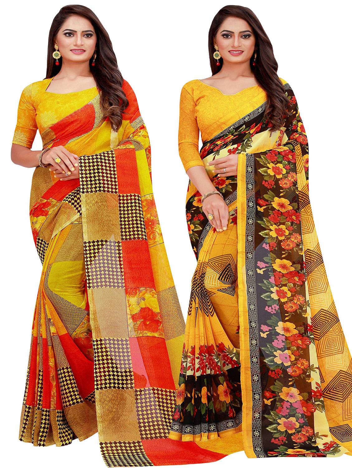 pack of 2 printed sarees with blouse