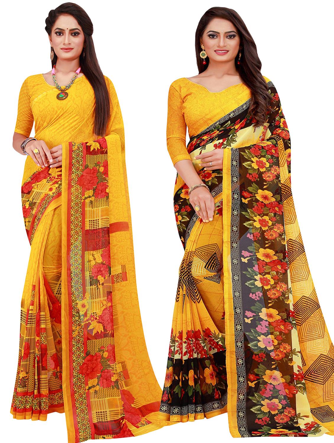 pack of 2 printed sarees with blouse - 20209538 - Zoom Image - 0