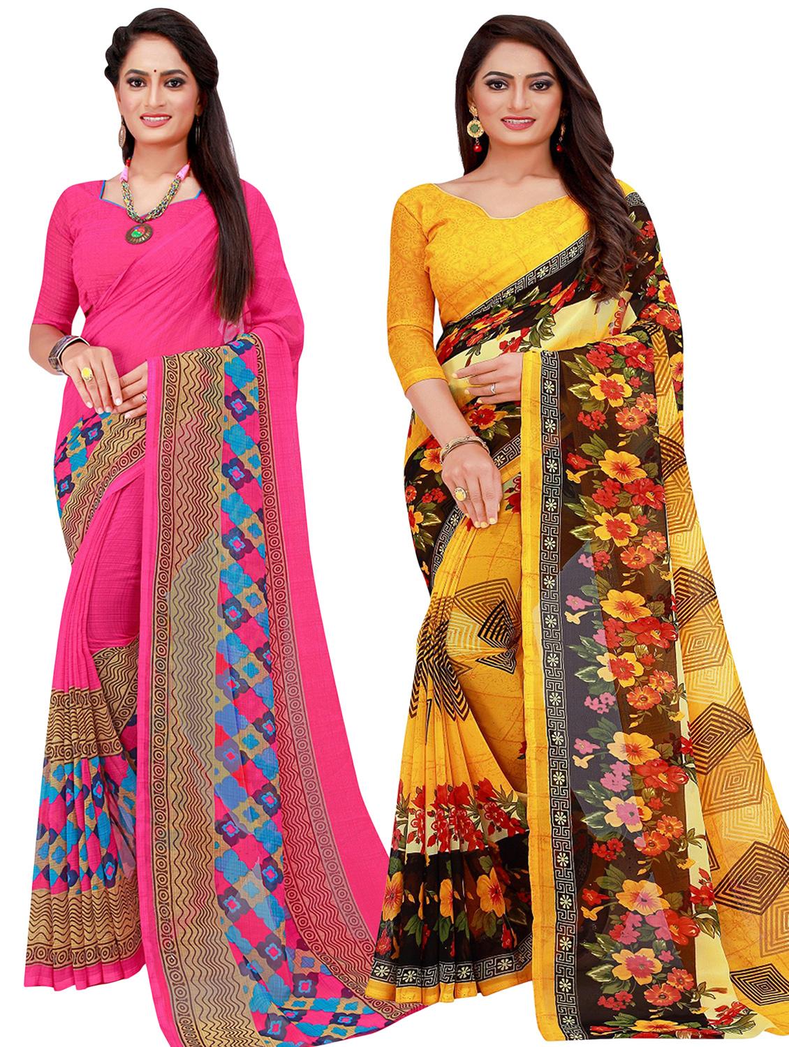 pack of 2 printed sarees with blouse