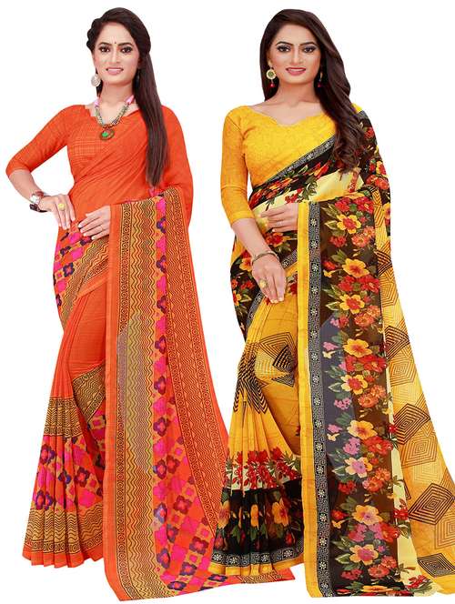 pack of 2 printed sarees with blouse - 20209543 -  Standard Image - 0