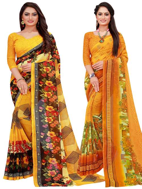pack of 2 printed sarees with blouse - 20209545 -  Standard Image - 0