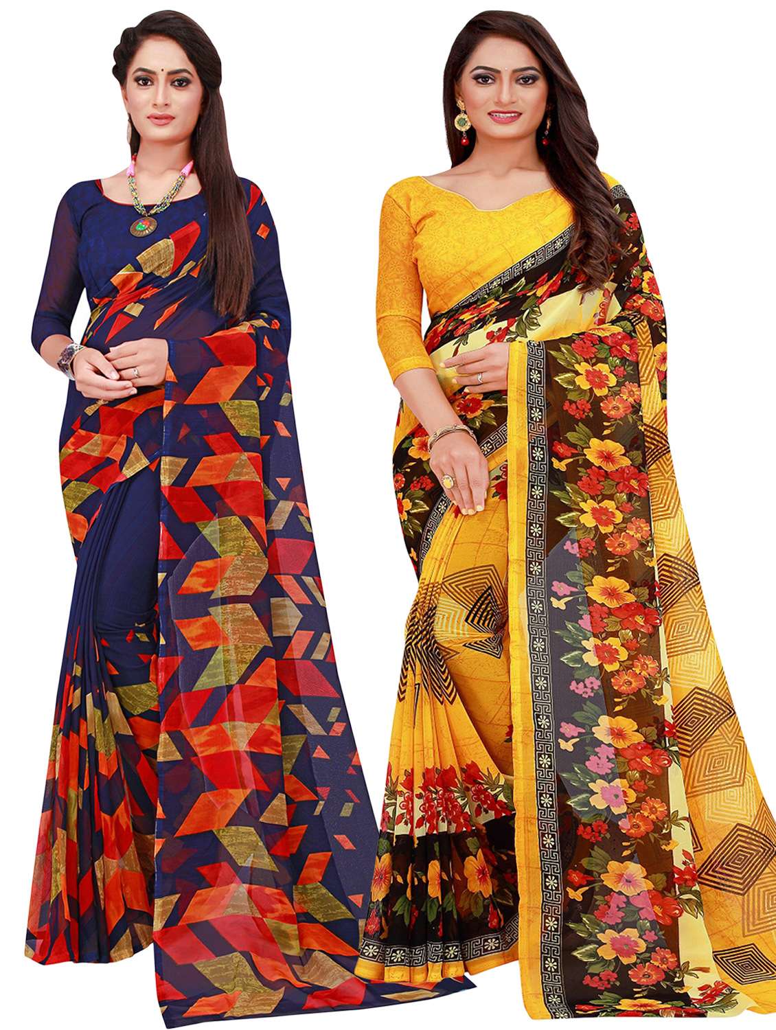 pack of 2 printed sarees with blouse