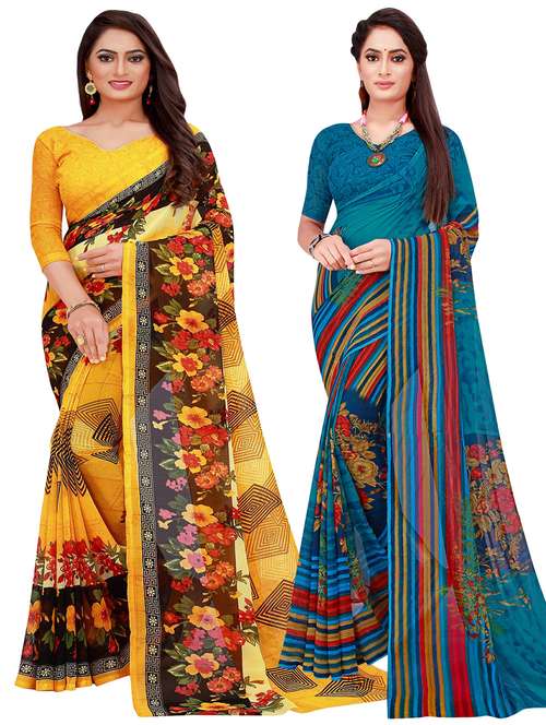 pack of 2 printed sarees with blouse - 20209550 -  Standard Image - 0