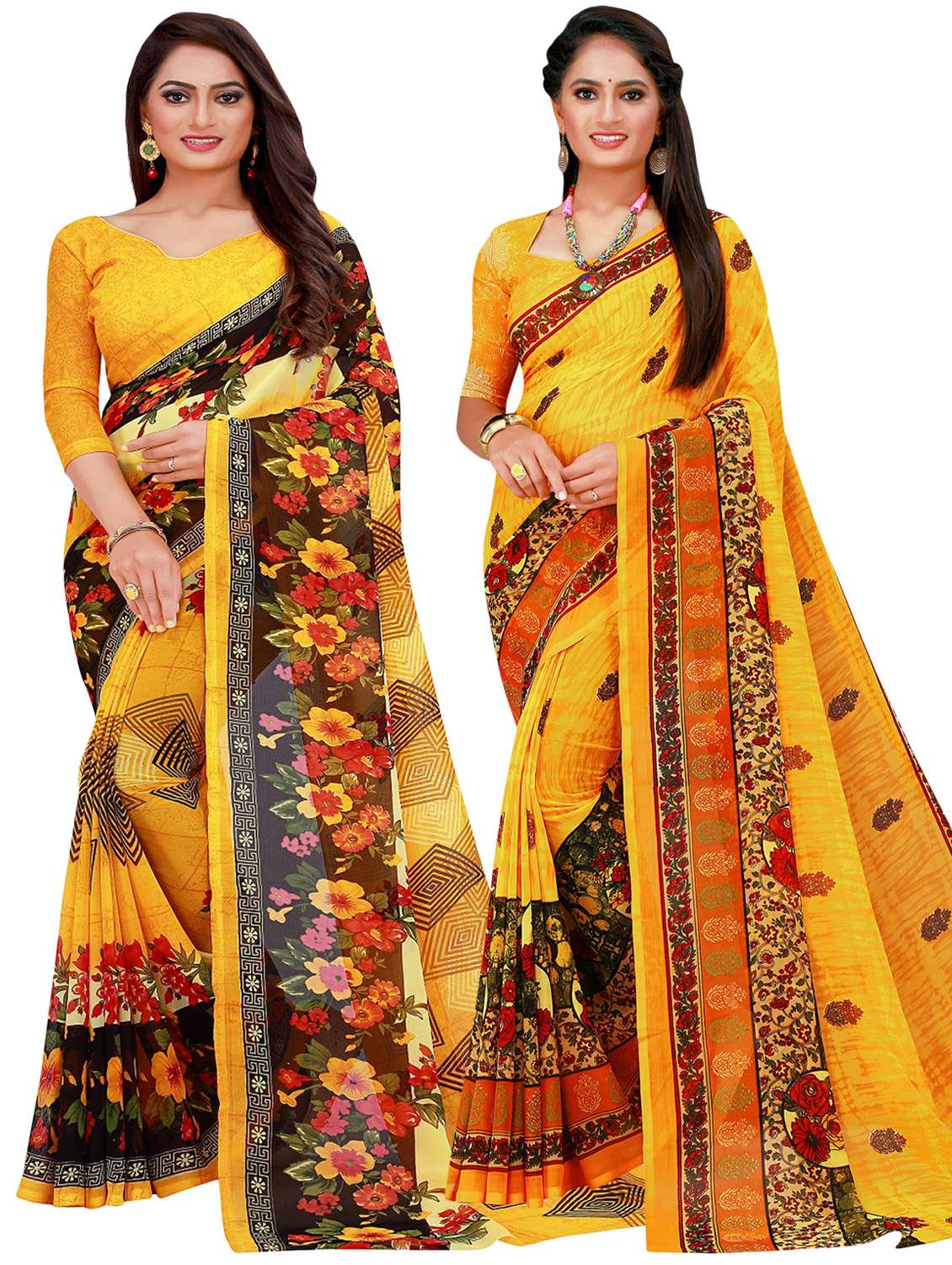 pack of 2 printed sarees with blouse