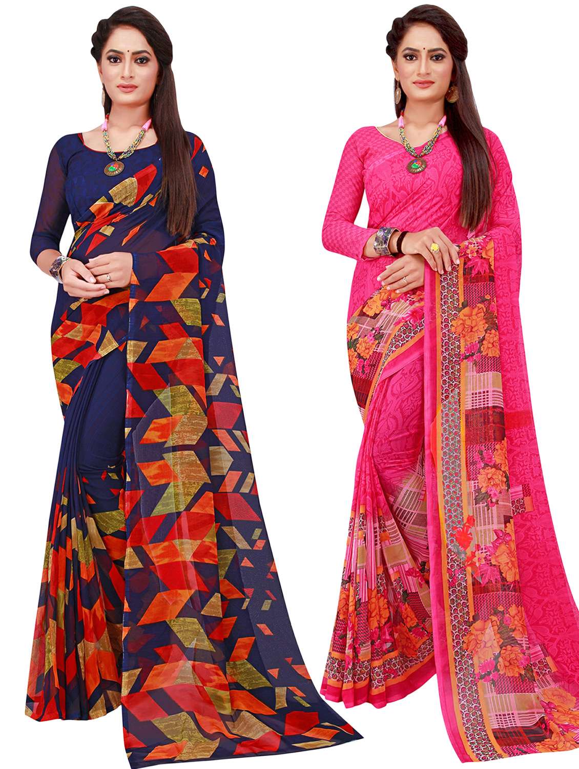 pack of 2 printed sarees with blouse