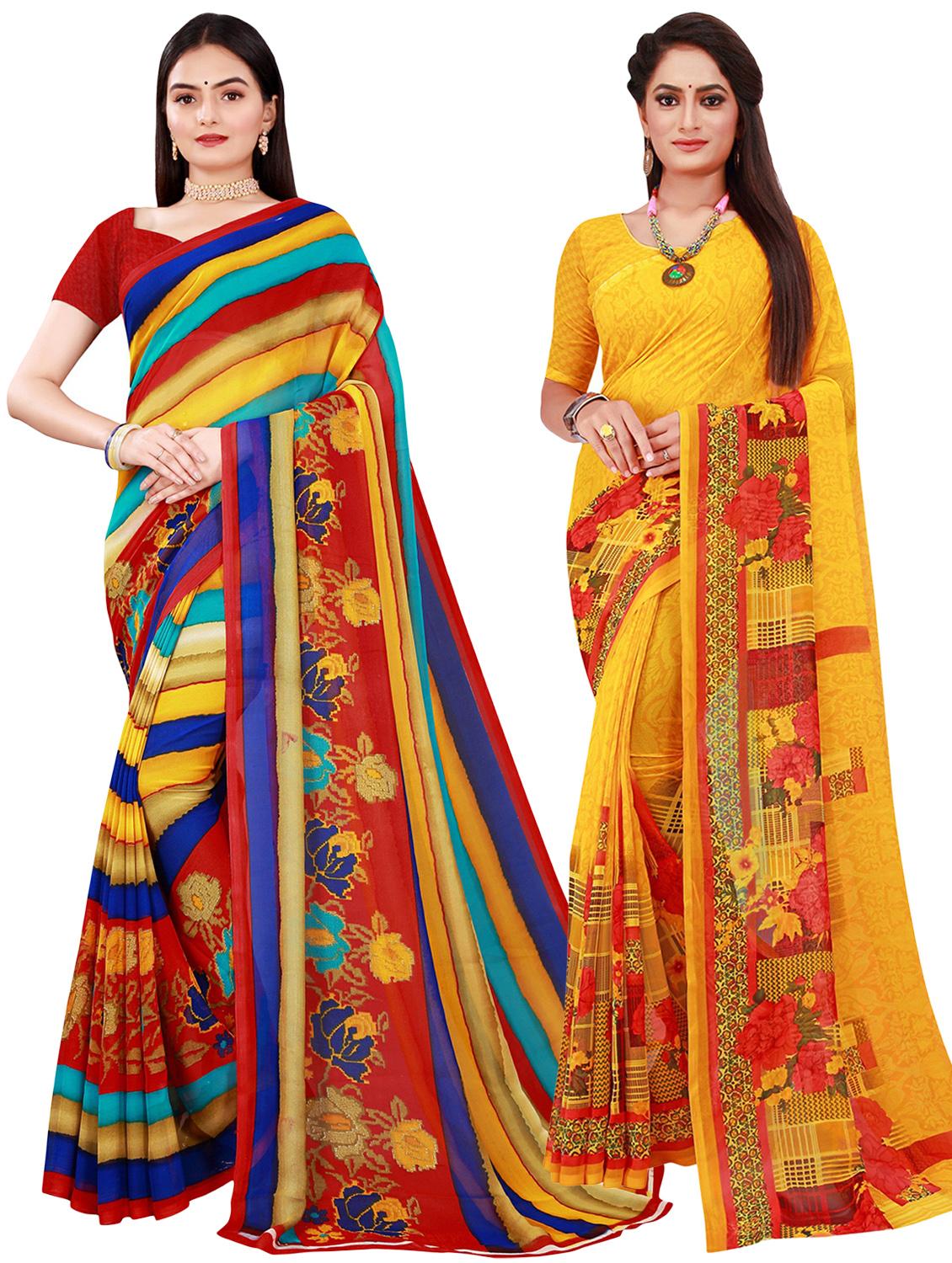 pack of 2 printed sarees with blouse