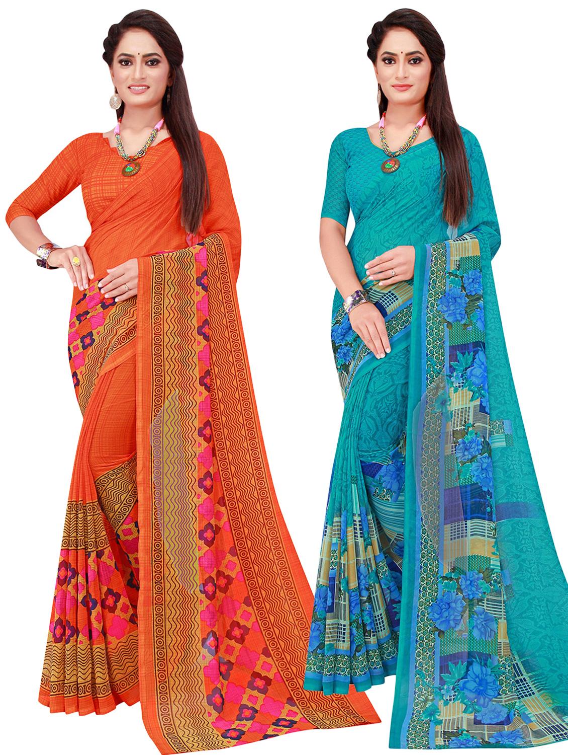 pack of 2 printed sarees with blouse - 20209577 -  Zoom Image - 0