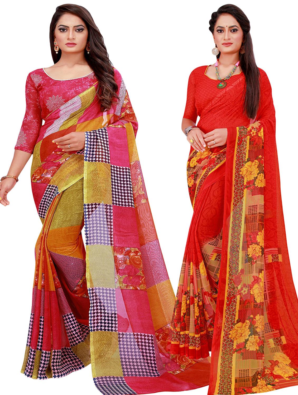 pack of 2 printed sarees with blouse