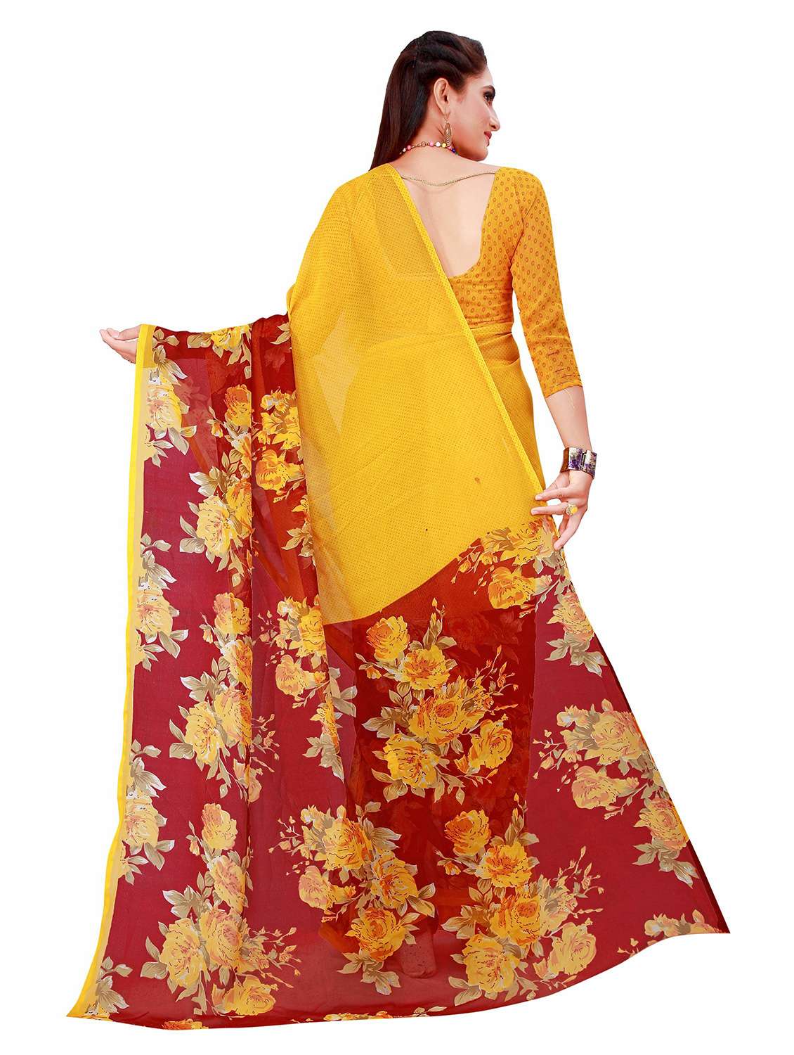 pack of 2 printed sarees with blouse - 20209582 - Standard Image - 3