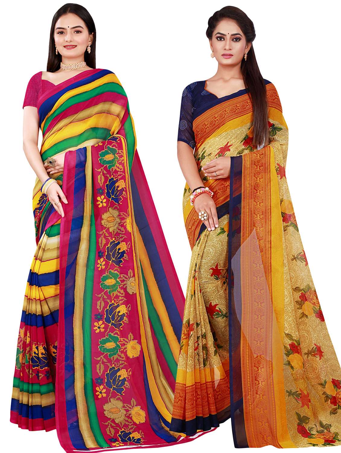 pack of 2 printed sarees with blouse