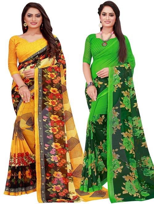 pack of 2 printed sarees with blouse - 20209723 -  Standard Image - 0