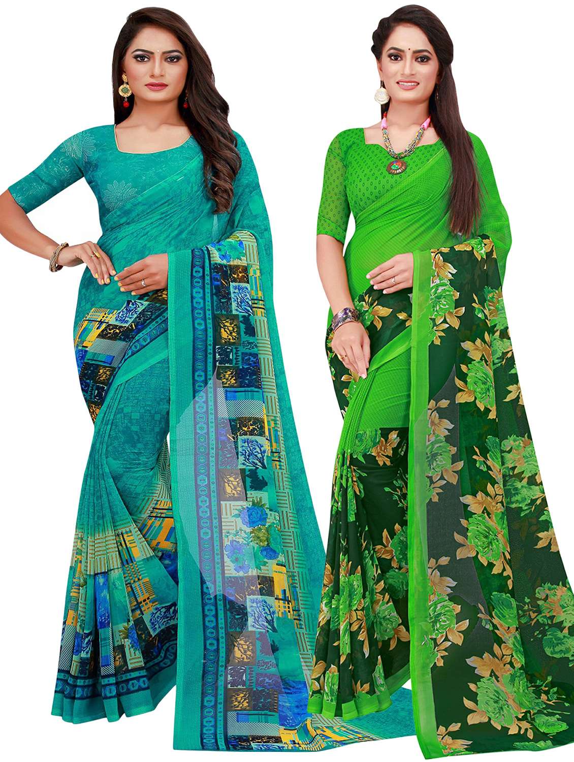 pack of 2 printed sarees with blouse