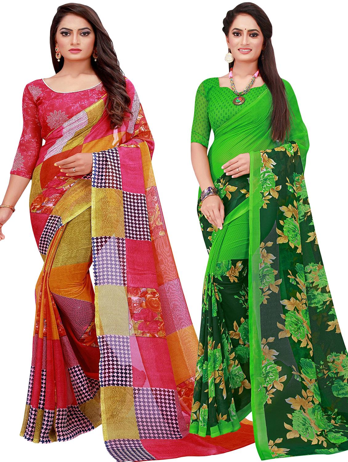 pack of 2 printed sarees with blouse - 20209755 - Zoom Image - 0