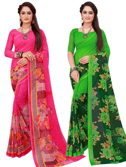 pack of 2 printed sarees with blouse - 20209757 - Standard Image - 0