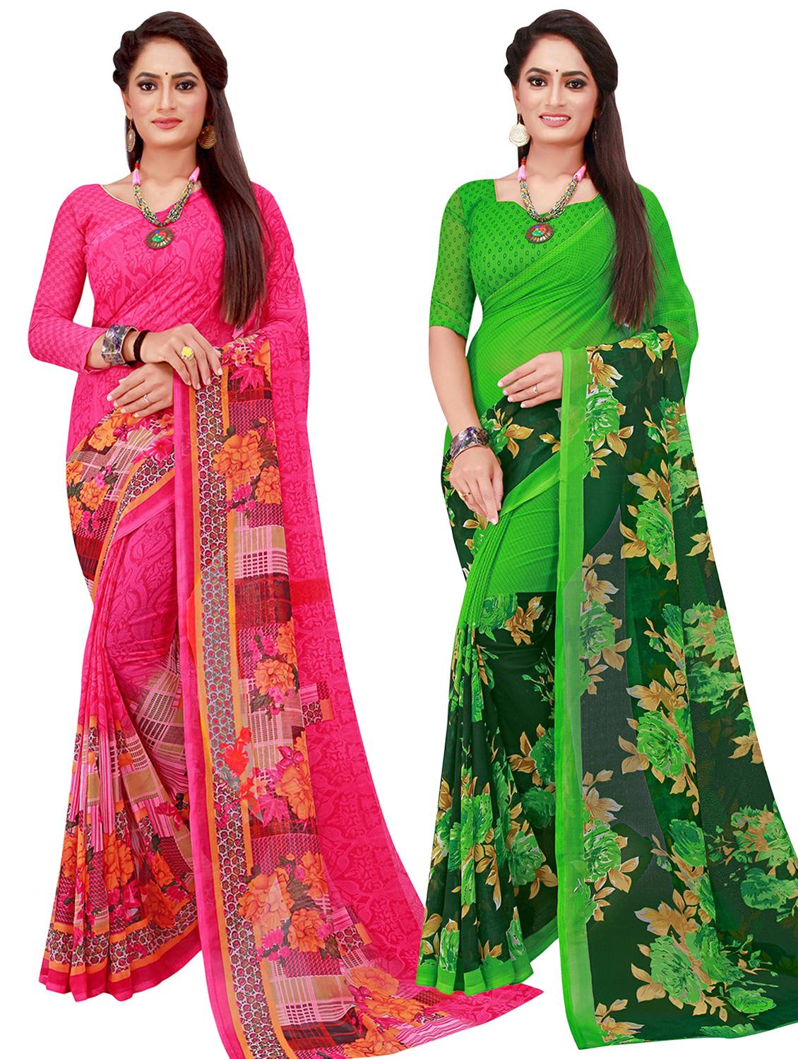 pack of 2 printed sarees with blouse - 20209757 - Zoom Image - 0