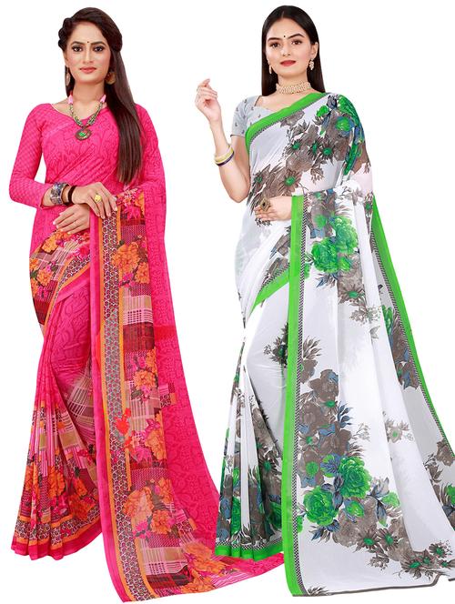 pack of 2 printed sarees with blouse - 20209760 -  Standard Image - 0