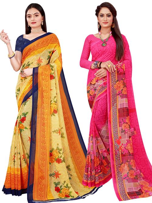 pack of 2 printed sarees with blouse - 20209763 -  Standard Image - 0