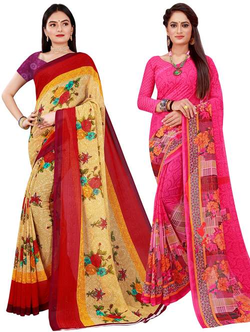 pack of 2 printed sarees with blouse - 20209764 - Standard Image - 0