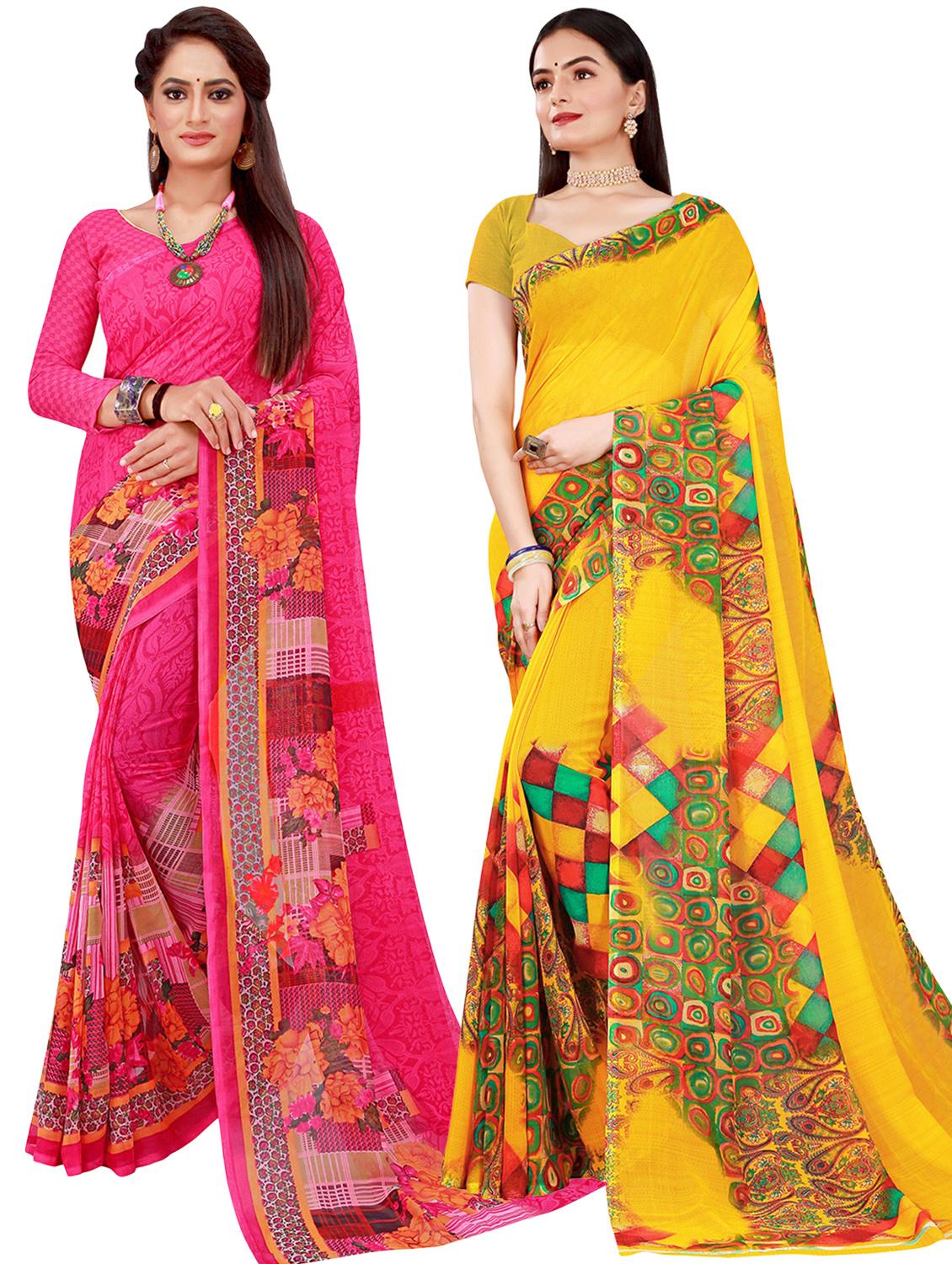 pack of 2 printed saree with blouse - 20209768 -  Zoom Image - 0