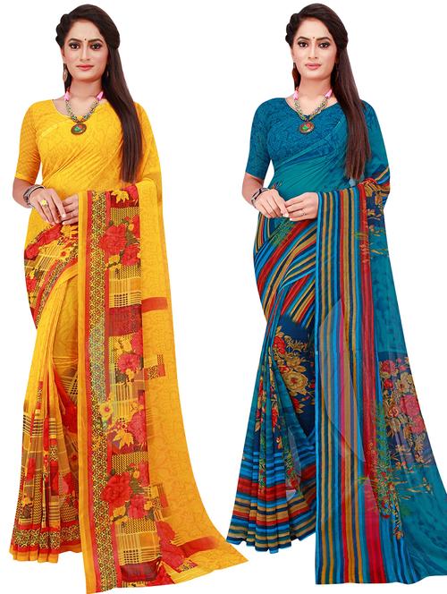 pack of 2 printed saree with blouse - 20209783 -  Standard Image - 0