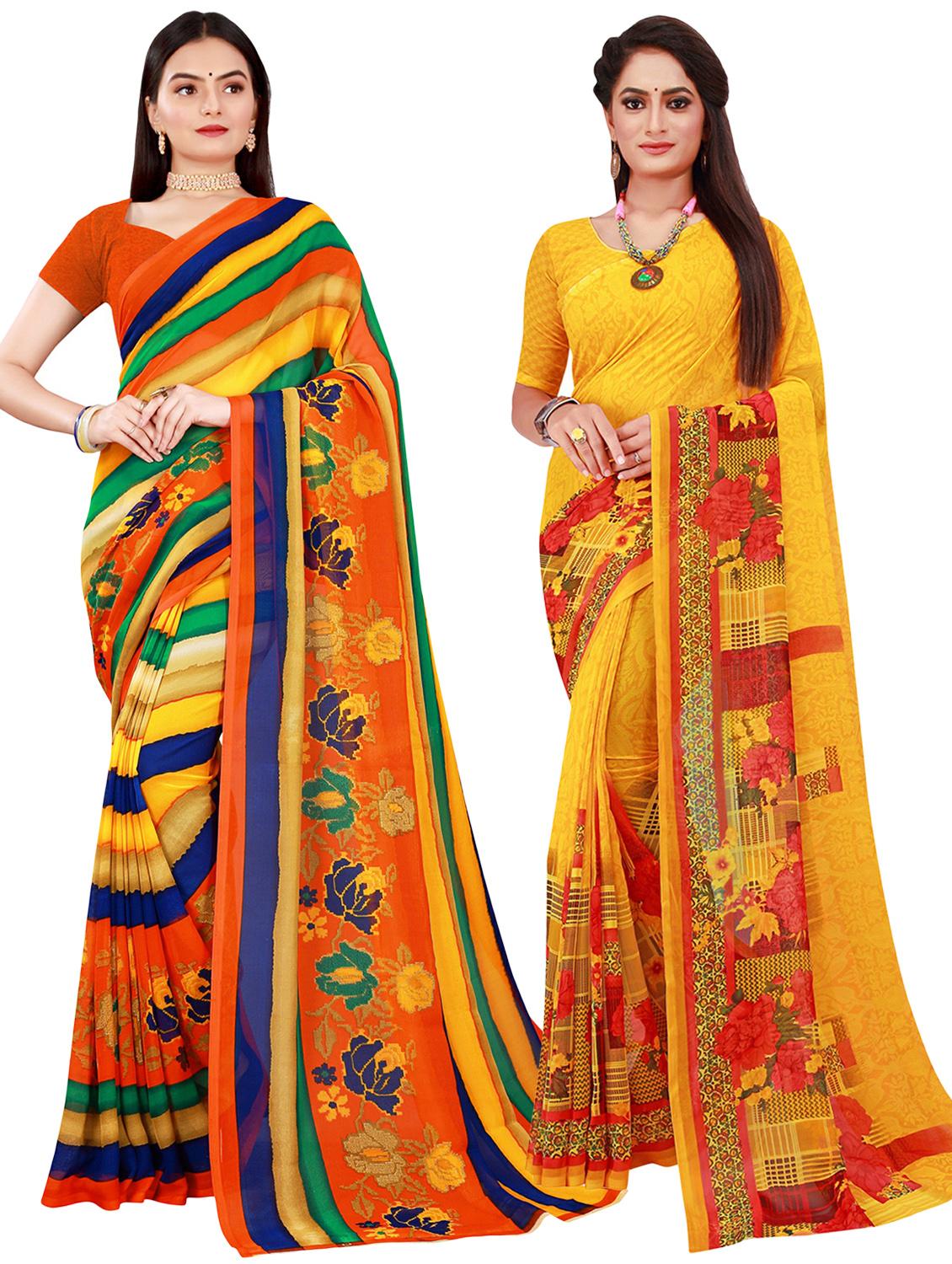 women's printed multi colored saree with blouse