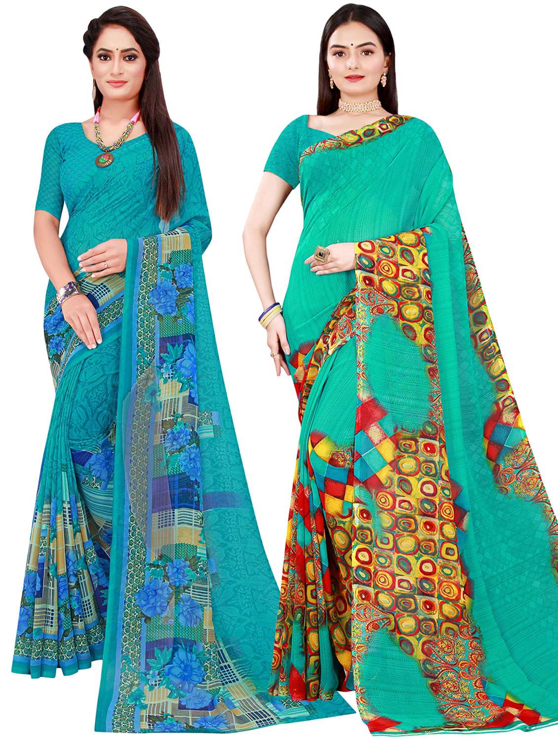 women's printed multi colored saree with blouse - 20209794 - Zoom Image - 0