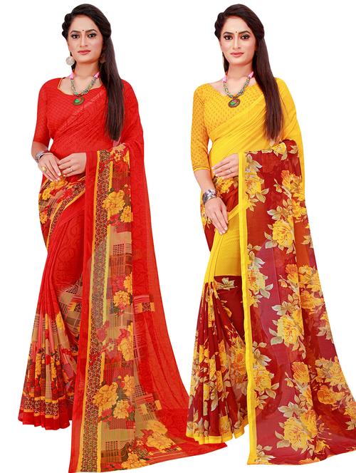 pack of 2 printed saree with blouse - 20209811 - Standard Image - 0