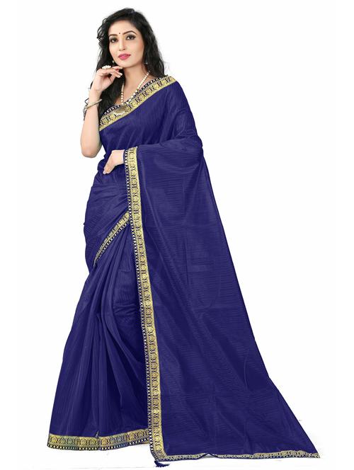 dark blue solid with bordered saree with blouse - 20209865 - Standard Image - 0