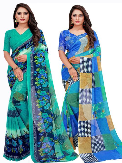 pack of 2 printed saree with blouse - 20209950 -  Standard Image - 0
