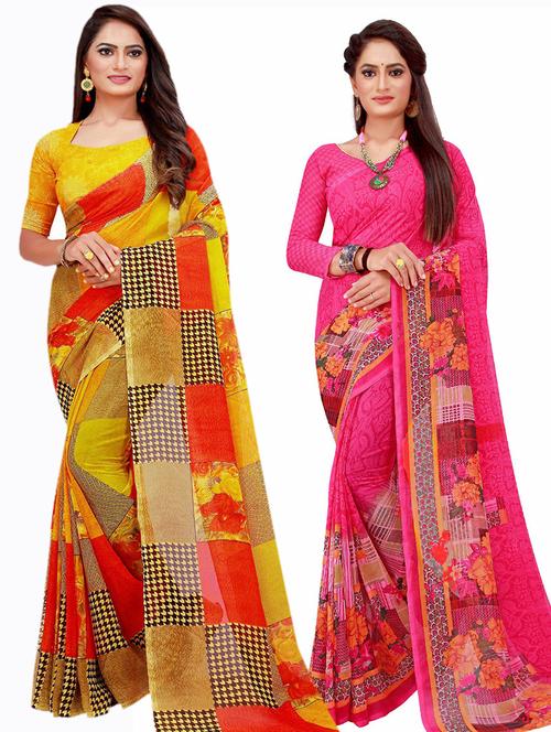 pack of 2 printed saree with blouse - 20209993 -  Standard Image - 0