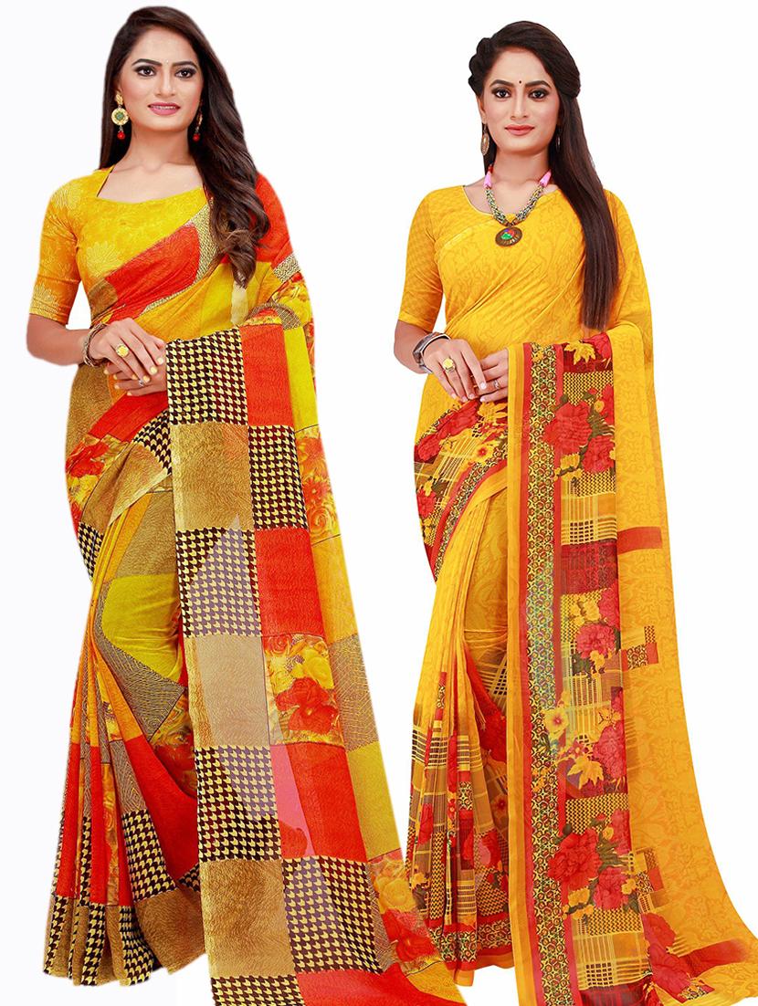 women's printed multi colored saree with blouse