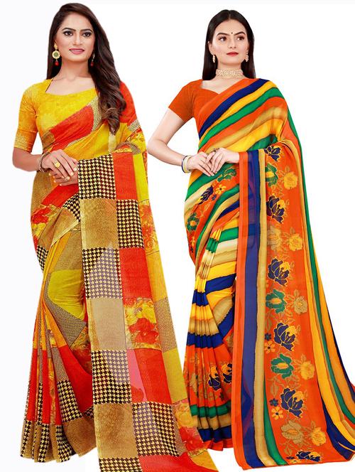 women's printed multi colored saree with blouse - 20210028 - Standard Image - 0