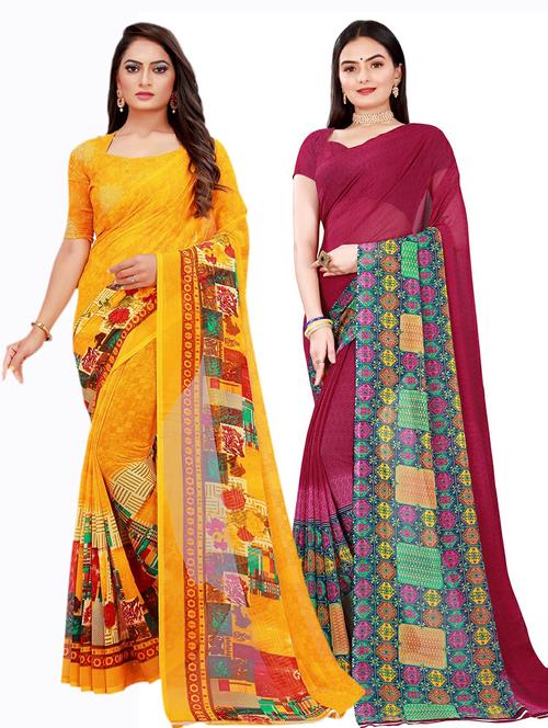 pack of 2 printed saree with blouse - 20210087 -  Standard Image - 0
