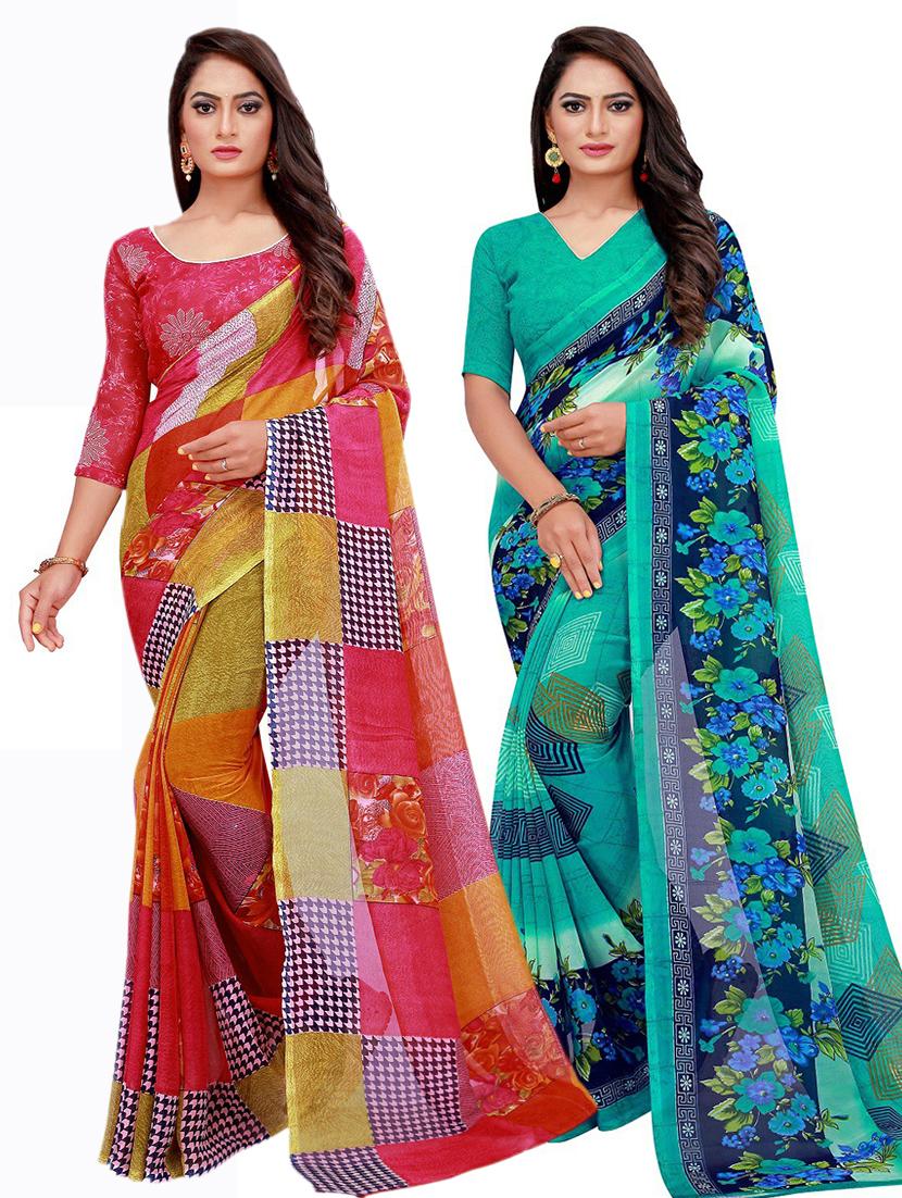 pack of 2 printed saree with blouse