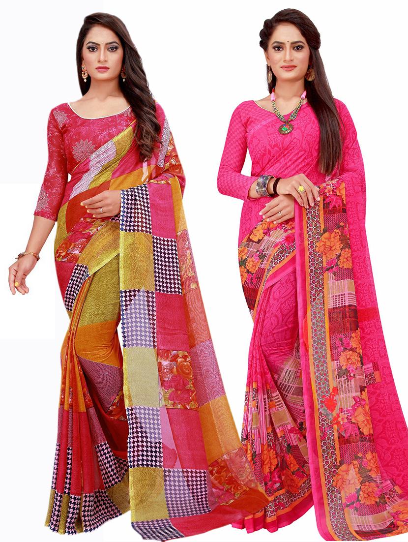 pack of 2 printed saree with blouse - 20210146 -  Zoom Image - 0
