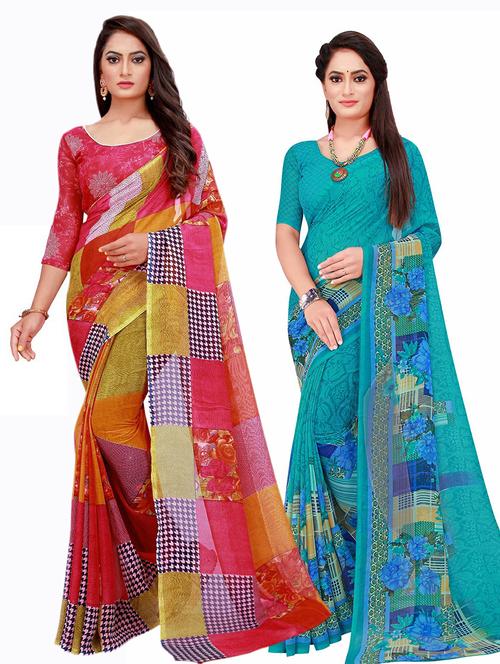 pack of 2 printed saree with blouse - 20210148 -  Standard Image - 0