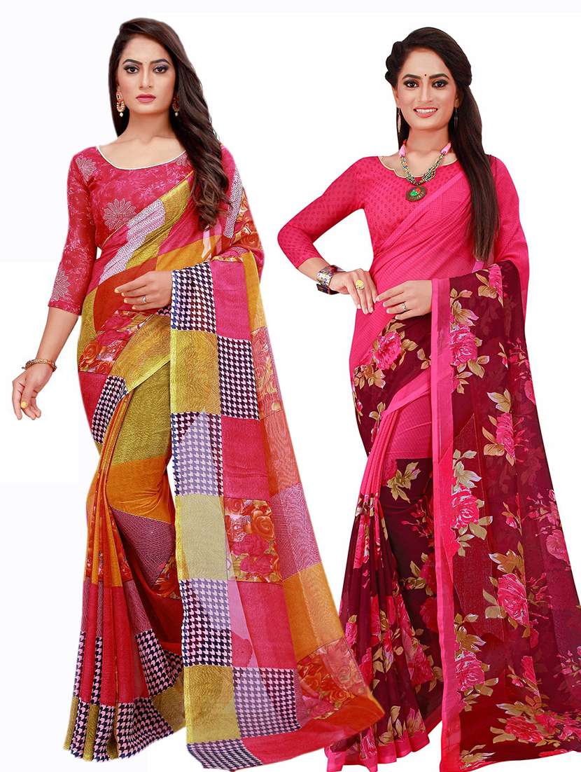 pack of 2 printed saree with blouse - 20210149 - Zoom Image - 0
