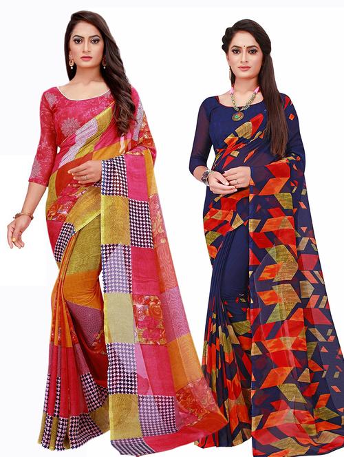pack of 2 printed saree with blouse - 20210162 -  Standard Image - 0