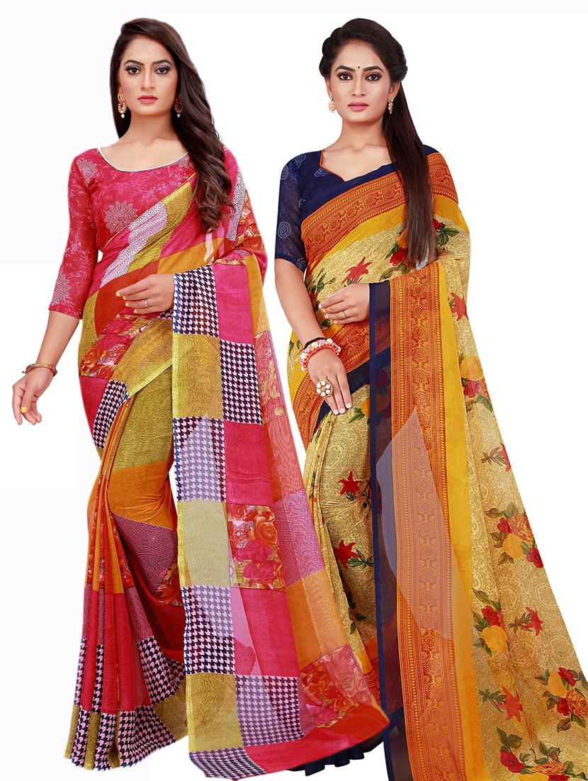pack of 2 printed saree with blouse - 20210170 - Zoom Image - 0