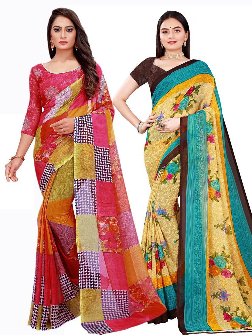 pack of 2 printed saree with blouse