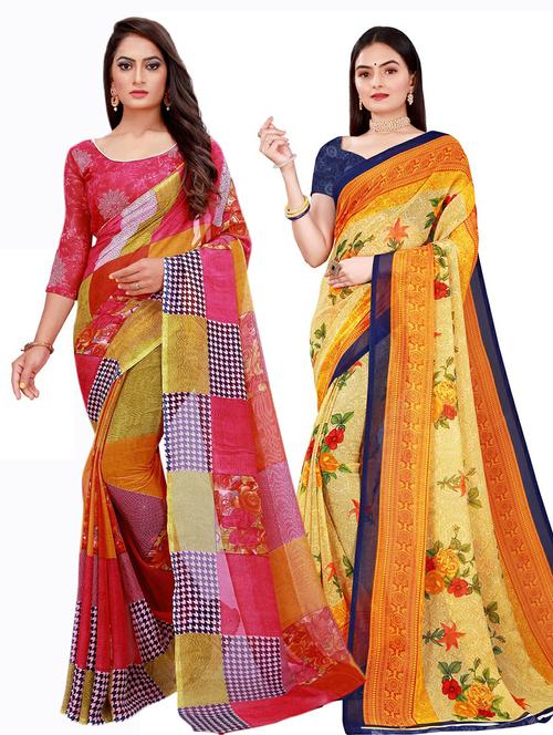 pack of 2 printed saree with blouse - 20210177 -  Standard Image - 0