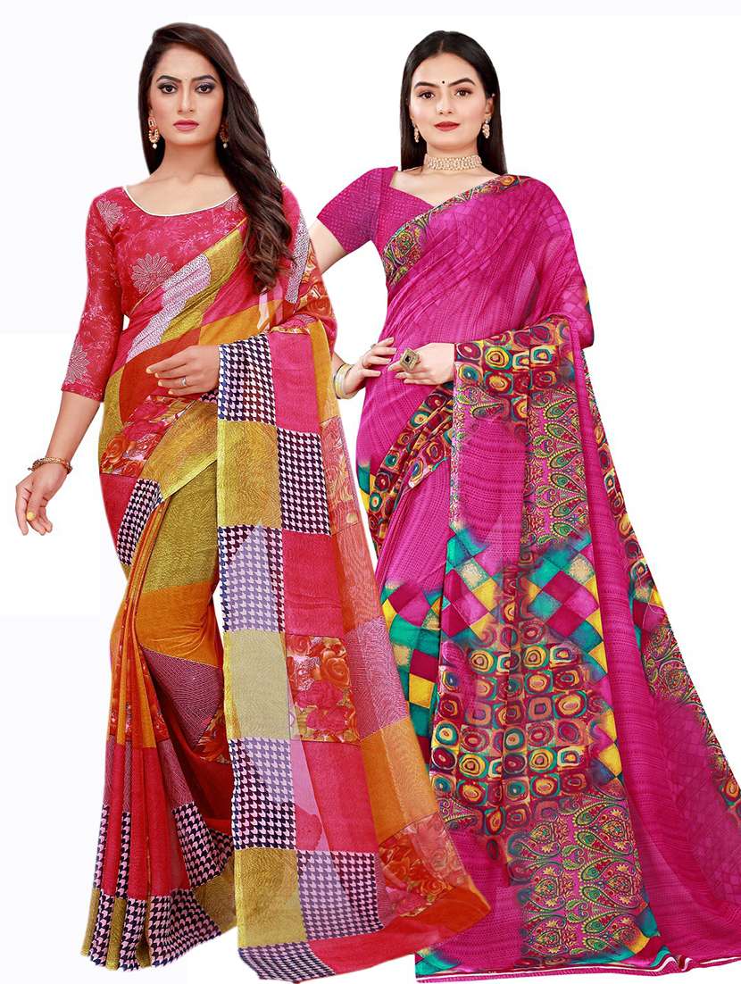 pack of 2 printed saree with blouse - 20210180 - Zoom Image - 0