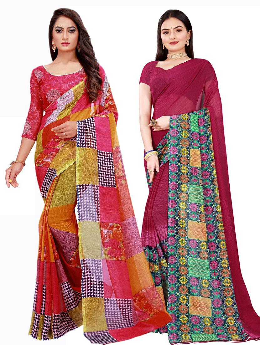 women's printed multi colored saree with blouse