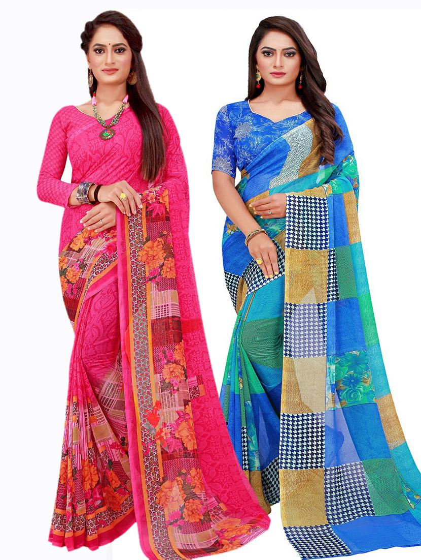 pack of 2 printed saree with blouse - 20210188 - Zoom Image - 0