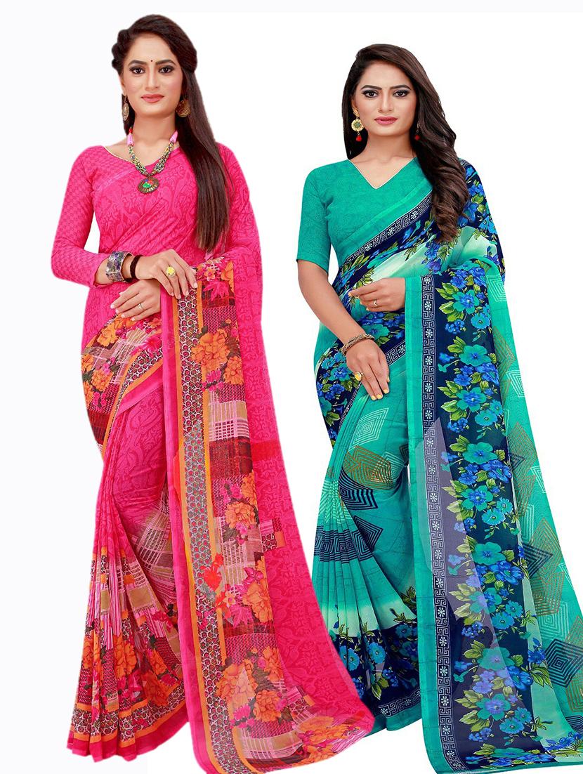 women's printed multi colored saree with blouse